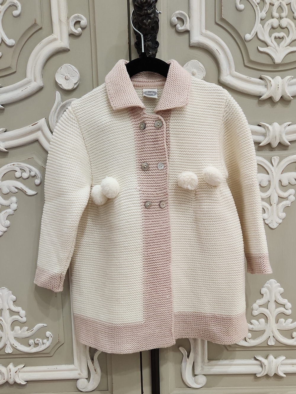 Rochy Girls Knit Coat with Pom Details Size 2 Spanish Designer